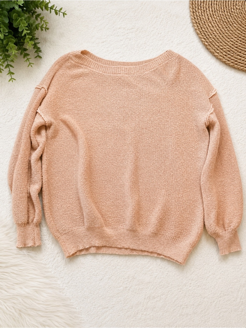 Listicle Lightweight Blush Pink Peach Knit Sweater Women’s Large Cozy Casual